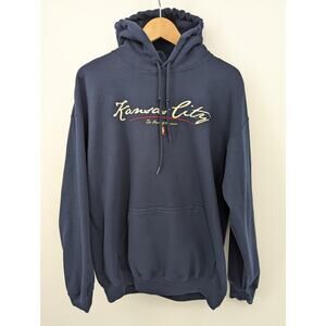 Kansas City Heart of America Navy Blue Gildan Hoodie Men's Large Heavy Blend